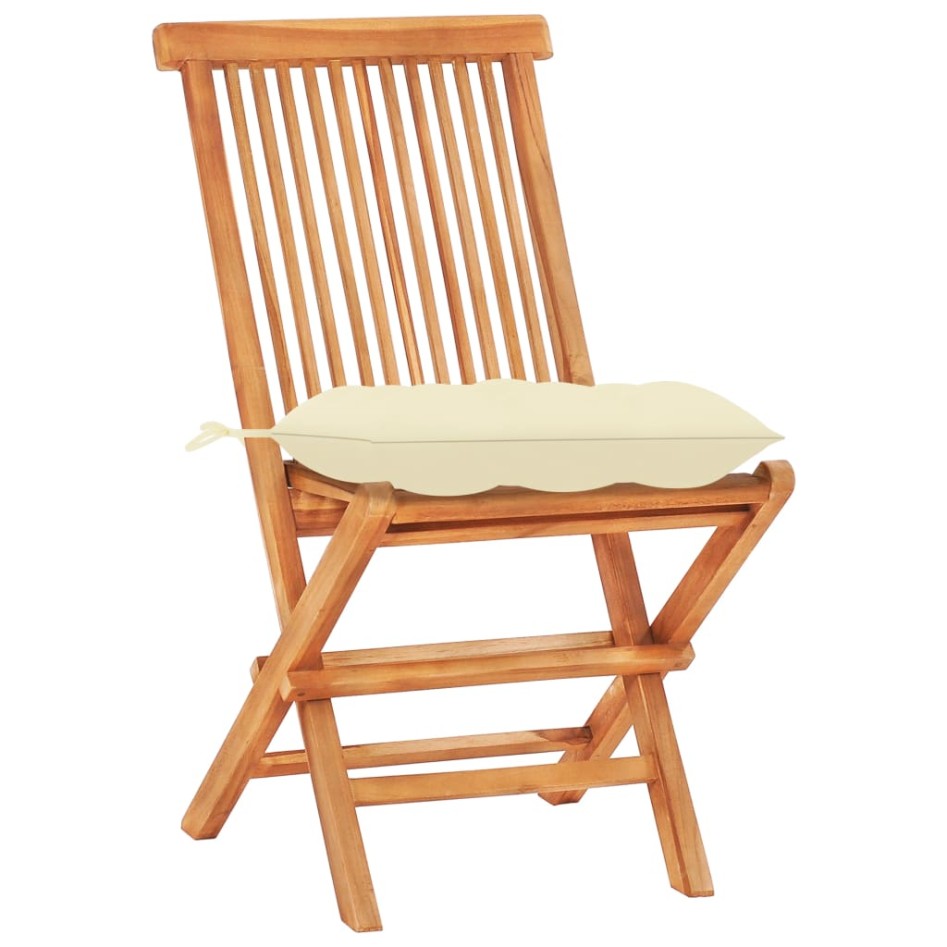 Set de bistró 3 pzas madera maciza teca y cojines blanco