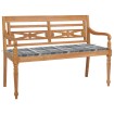 Banco Batavia madera maciza teca y cojín a cuadros gris 120 cm