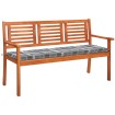 Banco de jardín 3 plazas madera maciza eucalipto y cojín 150 cm
