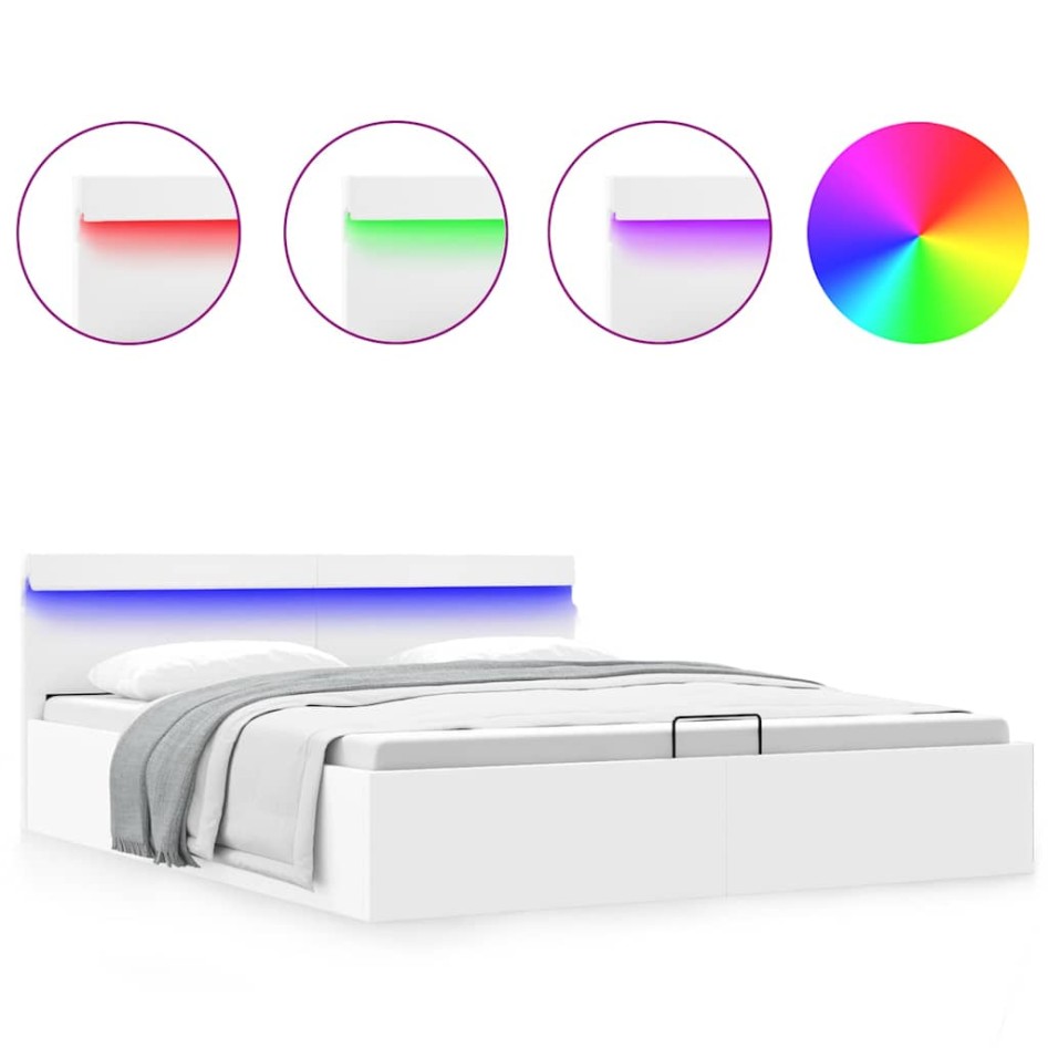 Cama canapé hidráulica con LED sin colchón blanco 160x200