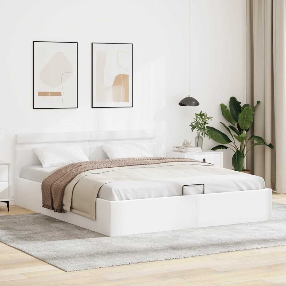 Cama canapé hidráulica con LED sin colchón blanco 160x200