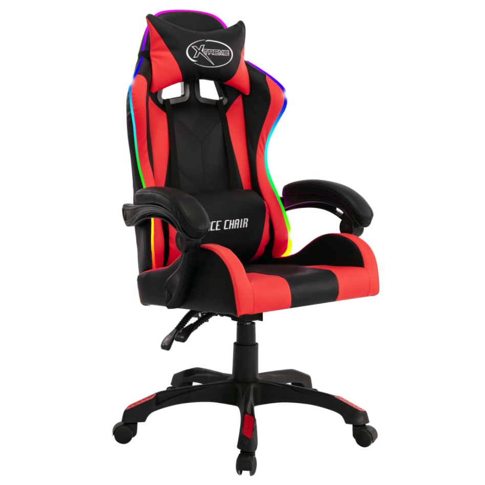 Silla gaming con luces LED RGB cuero sintético rojo y