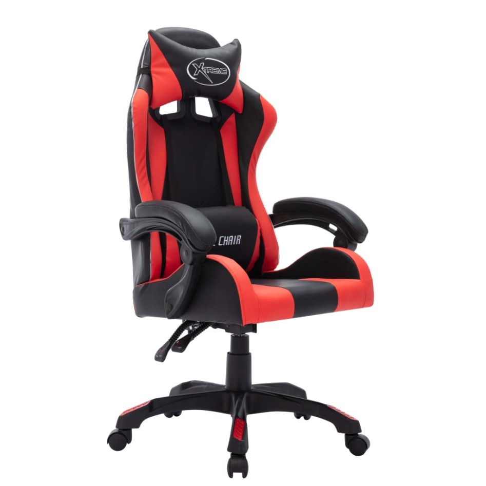 Silla gaming con luces LED RGB cuero sintético rojo y