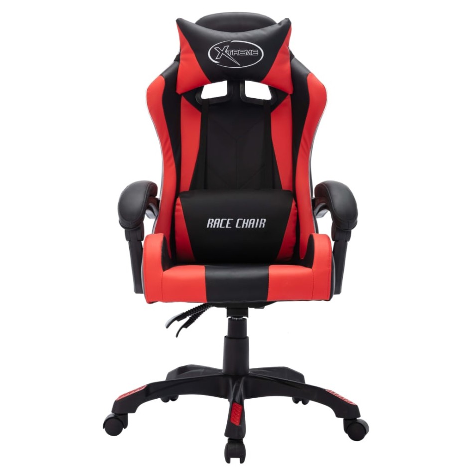Silla gaming con luces LED RGB cuero sintético rojo y