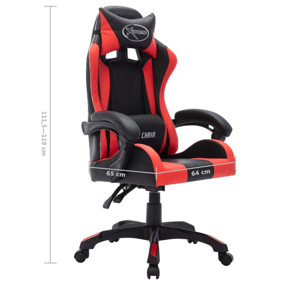 Silla gaming con luces LED RGB cuero sintético rojo y
