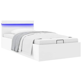 Cama canapé hidráulica con LED sin colchón blanco 90x200
