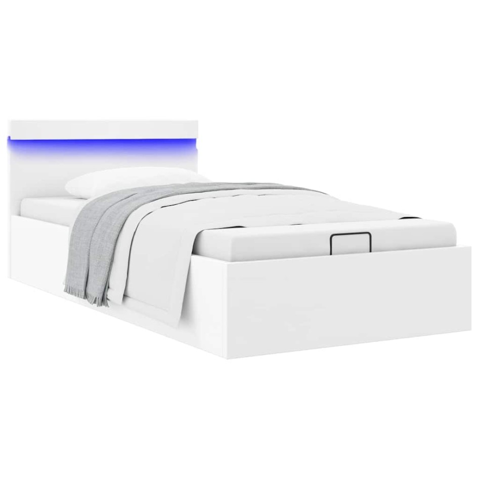 Cama canapé hidráulica con LED sin colchón blanco 90x200