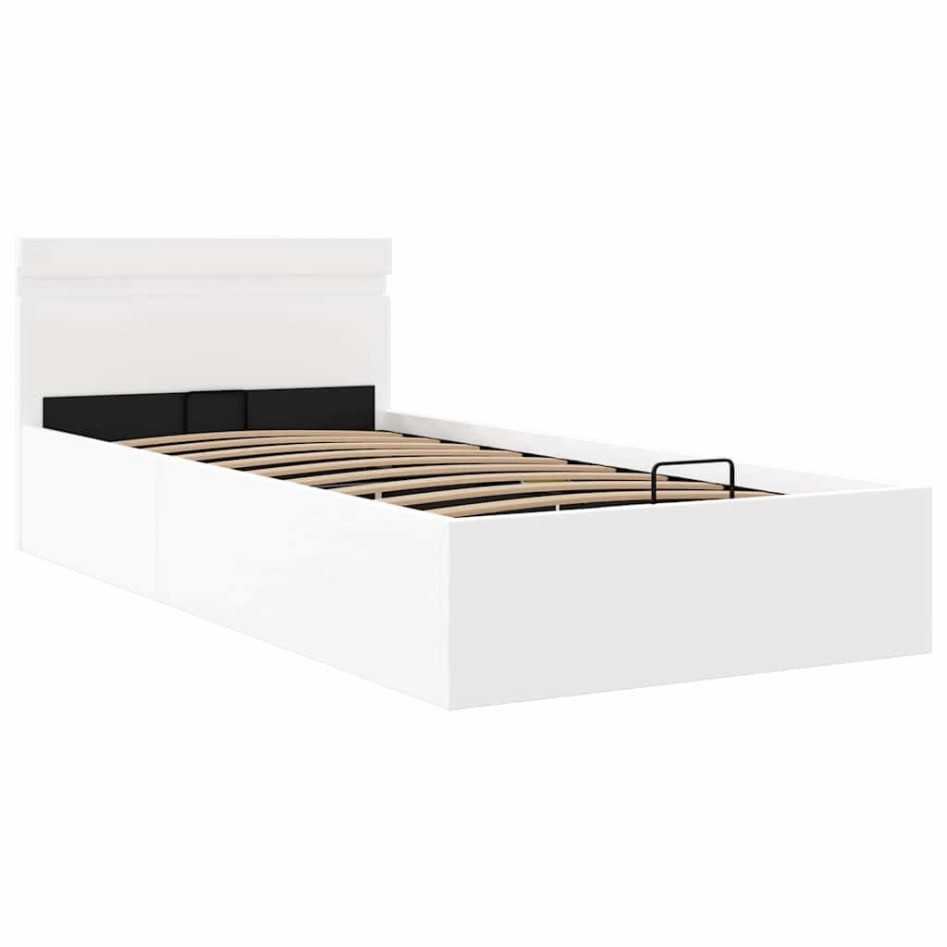 Cama canapé hidráulica con LED sin colchón blanco 90x200