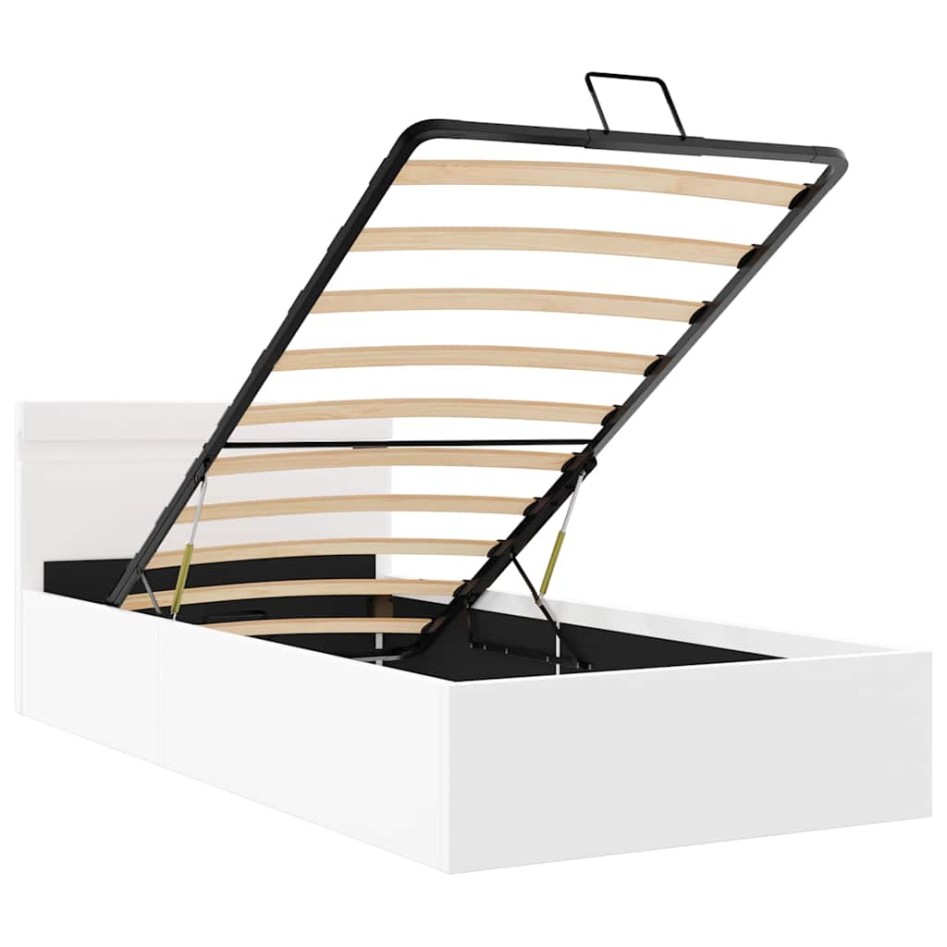 Cama canapé hidráulica con LED sin colchón blanco 90x200