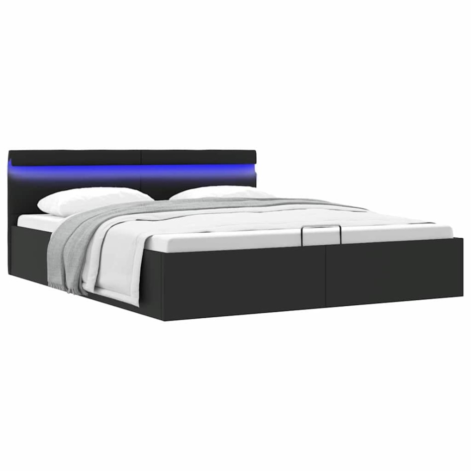 Cama hidráulica almacenaje LED sin colchón negro 160x200