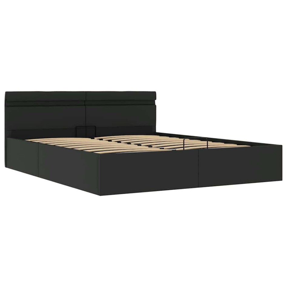 Cama hidráulica almacenaje LED sin colchón negro 160x200