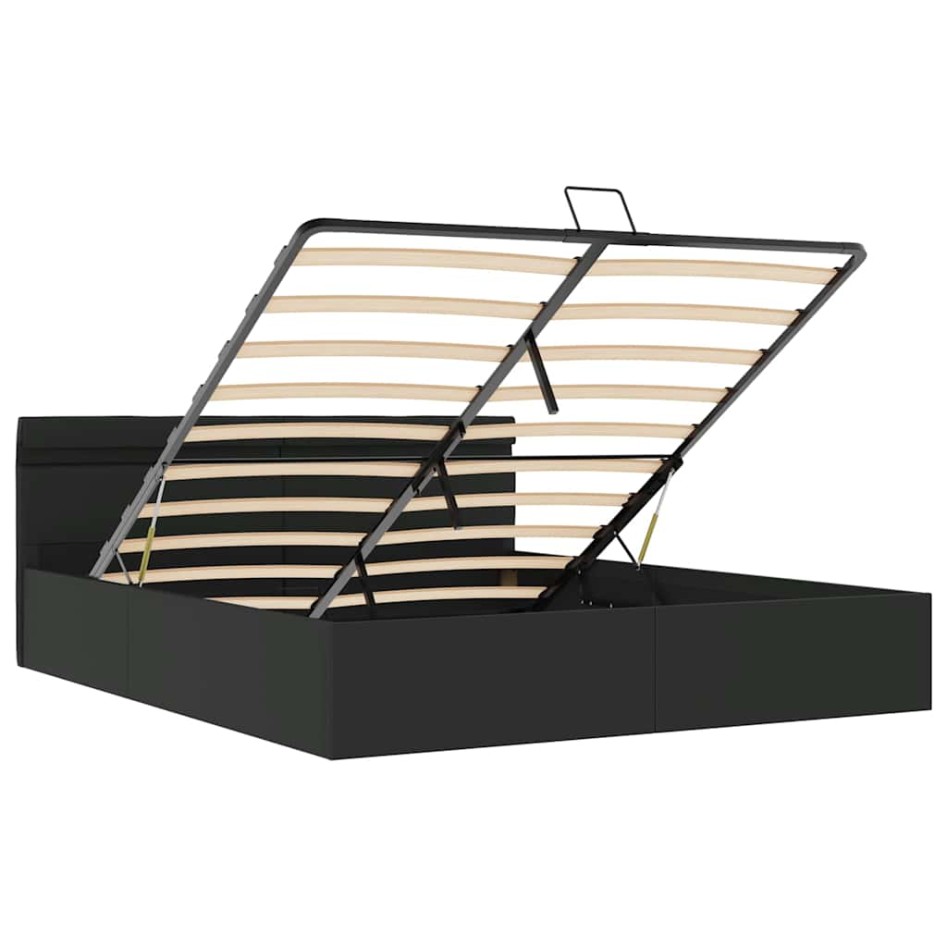 Cama hidráulica almacenaje LED sin colchón negro 160x200