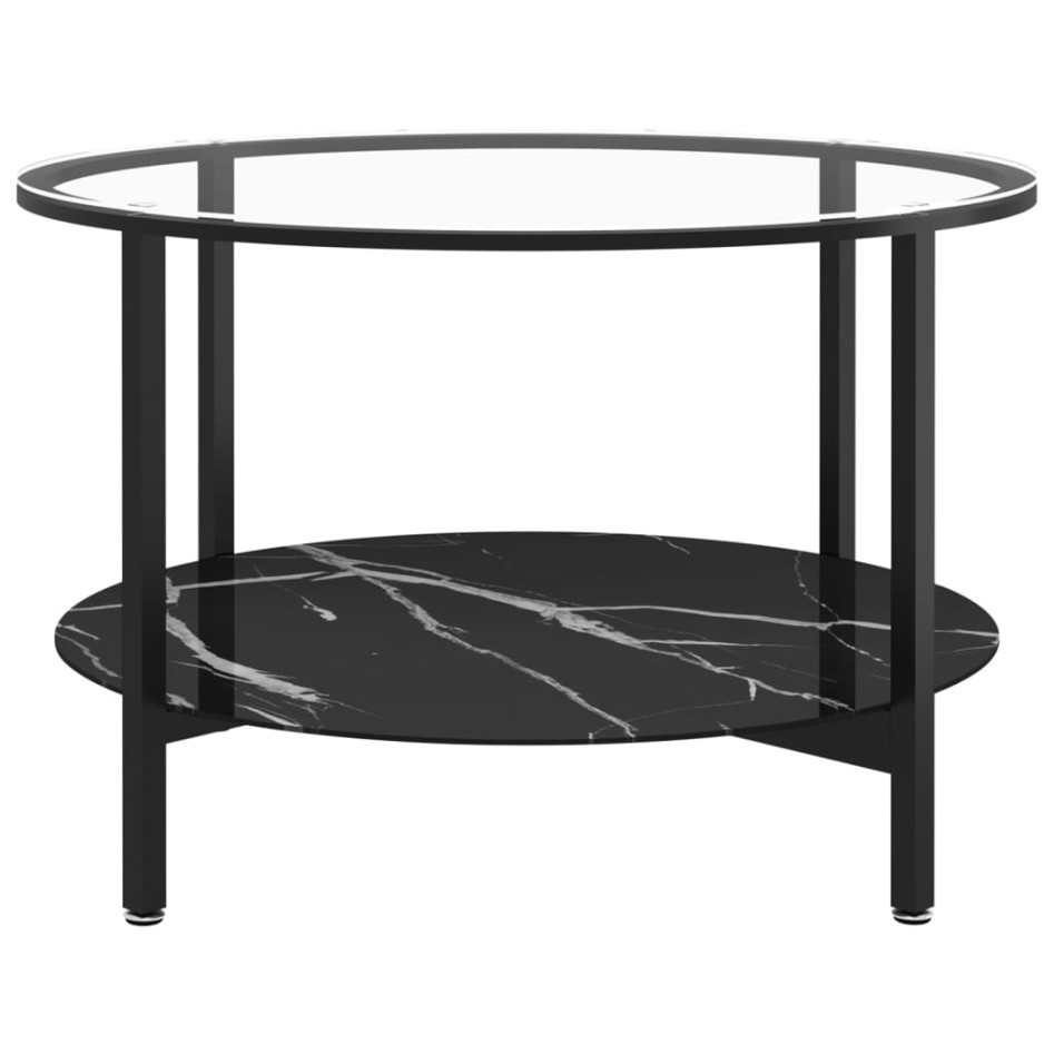 Mesa de centro vidrio templado negro y mármol negro 70