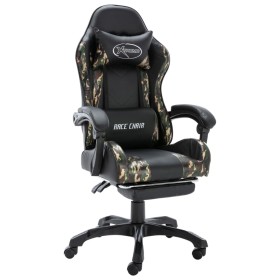 Silla gaming con reposapiés cuero sintético negro y