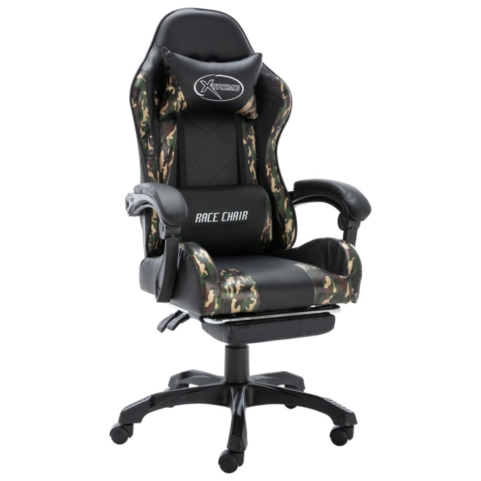 Silla gaming con reposapiés cuero sintético negro y