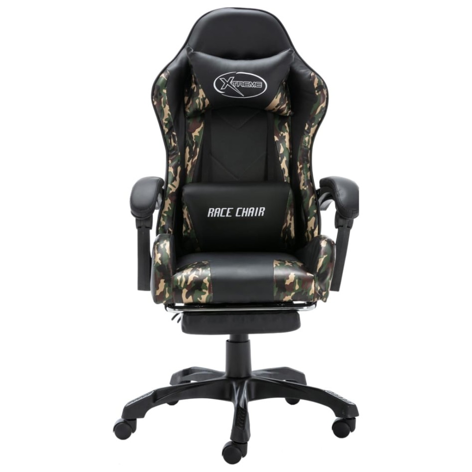 Silla gaming con reposapiés cuero sintético negro y