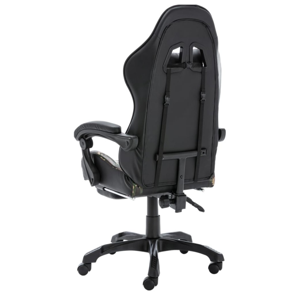 Silla gaming con reposapiés cuero sintético negro y