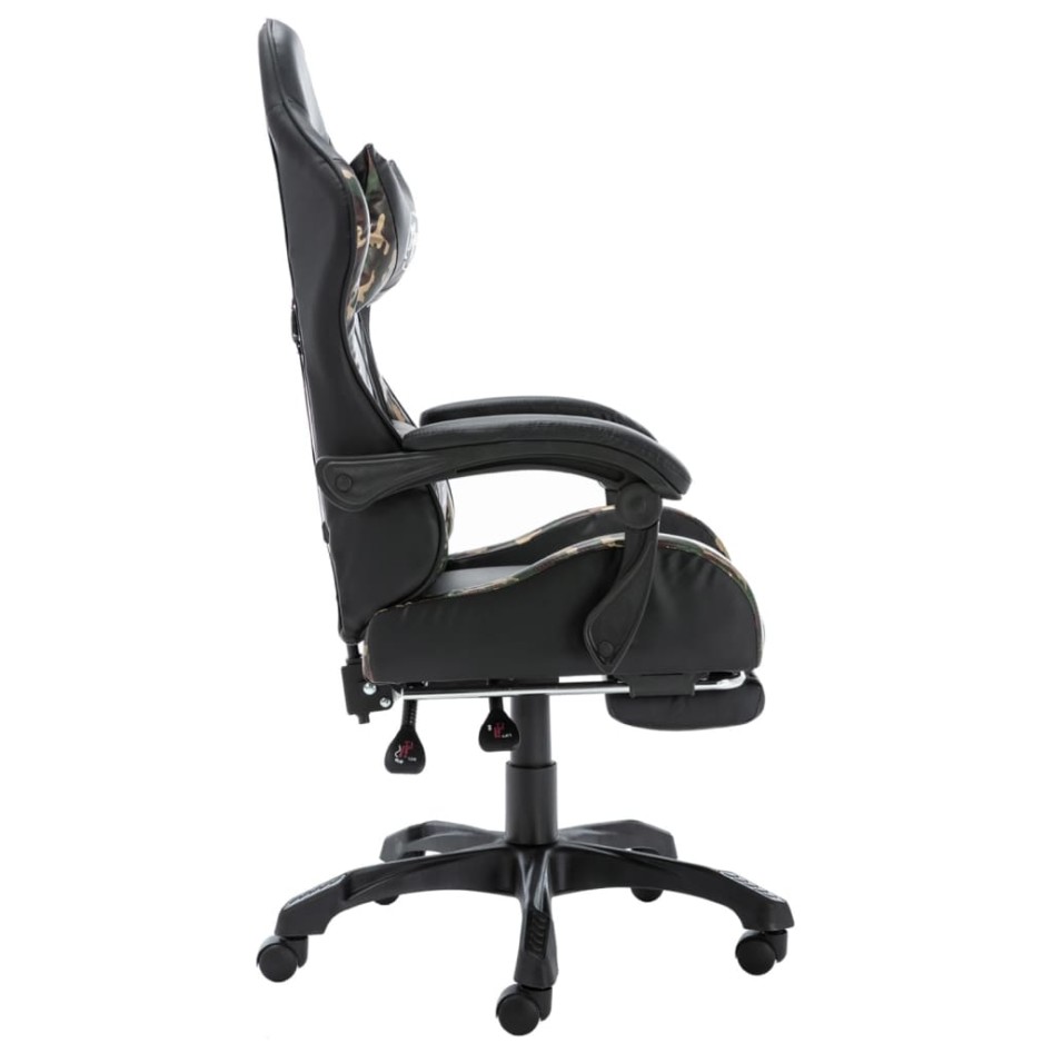 Silla gaming con reposapiés cuero sintético negro y