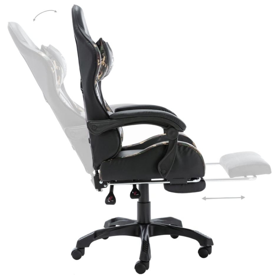 Silla gaming con reposapiés cuero sintético negro y