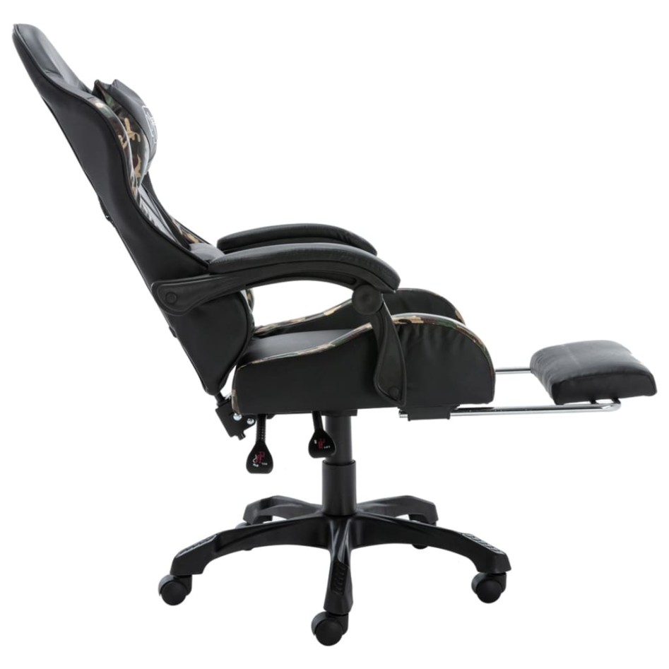 Silla gaming con reposapiés cuero sintético negro y