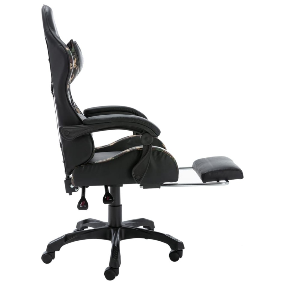 Silla gaming con reposapiés cuero sintético negro y