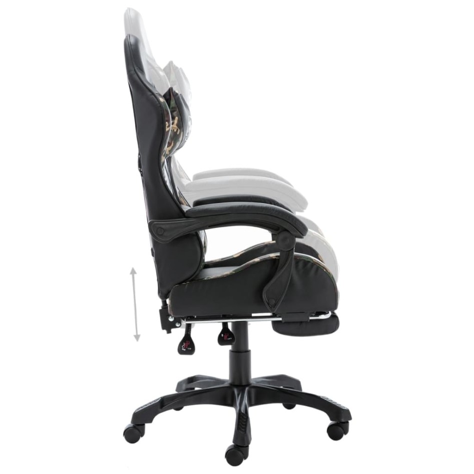 Silla gaming con reposapiés cuero sintético negro y