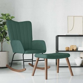 Silla mecedora con reposapiés terciopelo verde
