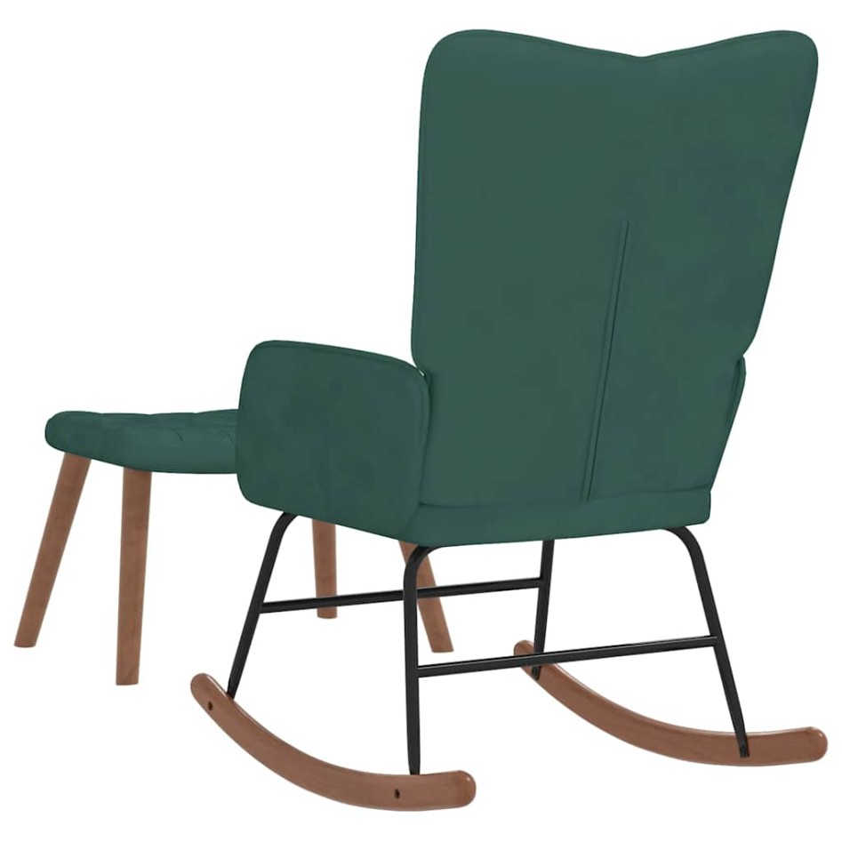 Silla mecedora con reposapiés terciopelo verde