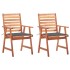 Sillas comedor de jardín y cojines 2 uds madera maciza