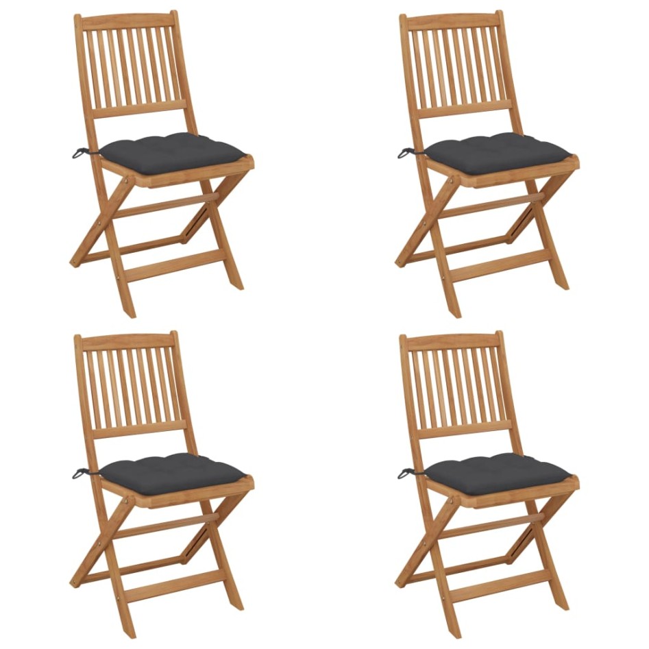 Sillas de jardín plegables 4 uds y cojines madera maciza