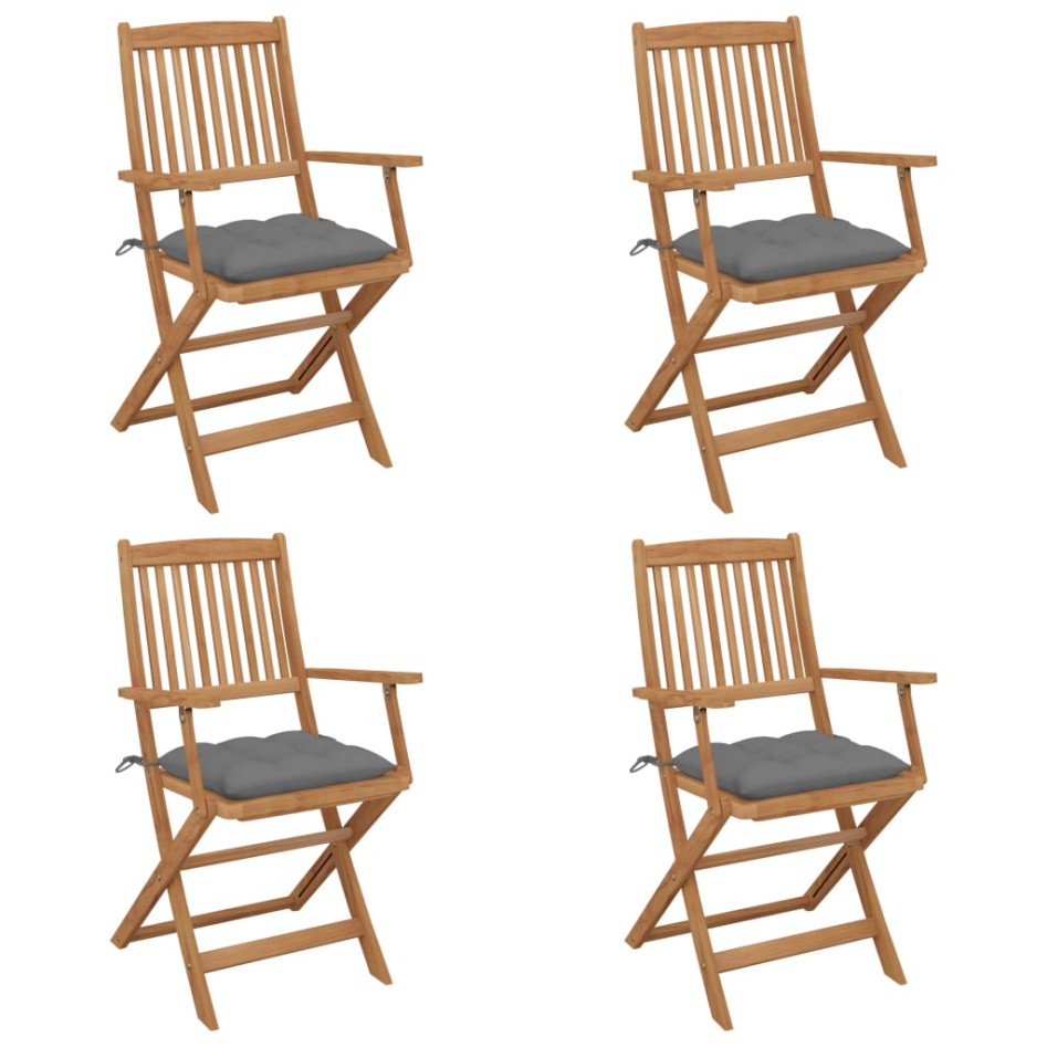 Sillas de jardín plegables 4 uds y cojines madera maciza