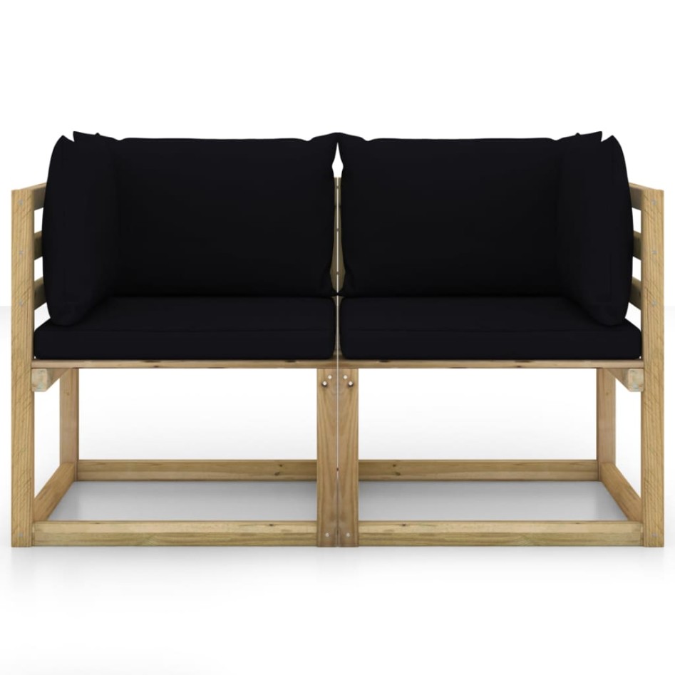 Sofá de jardín de esquina cojines 2 uds madera impregnada