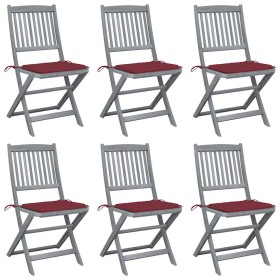 Sillas de jardín plegables 6 uds cojines madera maciza