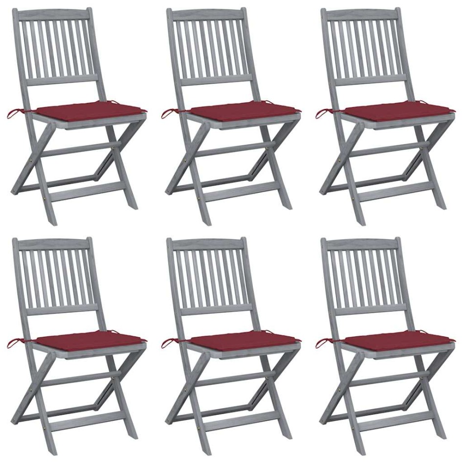 Sillas de jardín plegables 6 uds cojines madera maciza