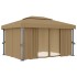 Cenador con cortina gris taupe aluminio 4x3