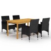 Juego de comedor para jardín de 5 piezas negro