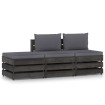 Muebles de jardín 3 piezas con cojines madera impregnada gris