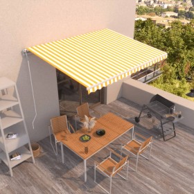 Toldo retráctil automático amarillo y blanco 450x300
