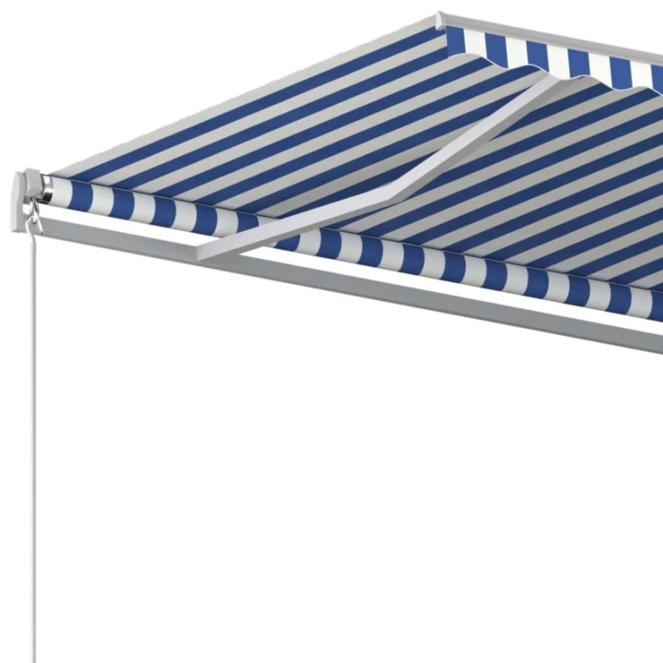 Toldo manual retráctil azul y blanco 450x350