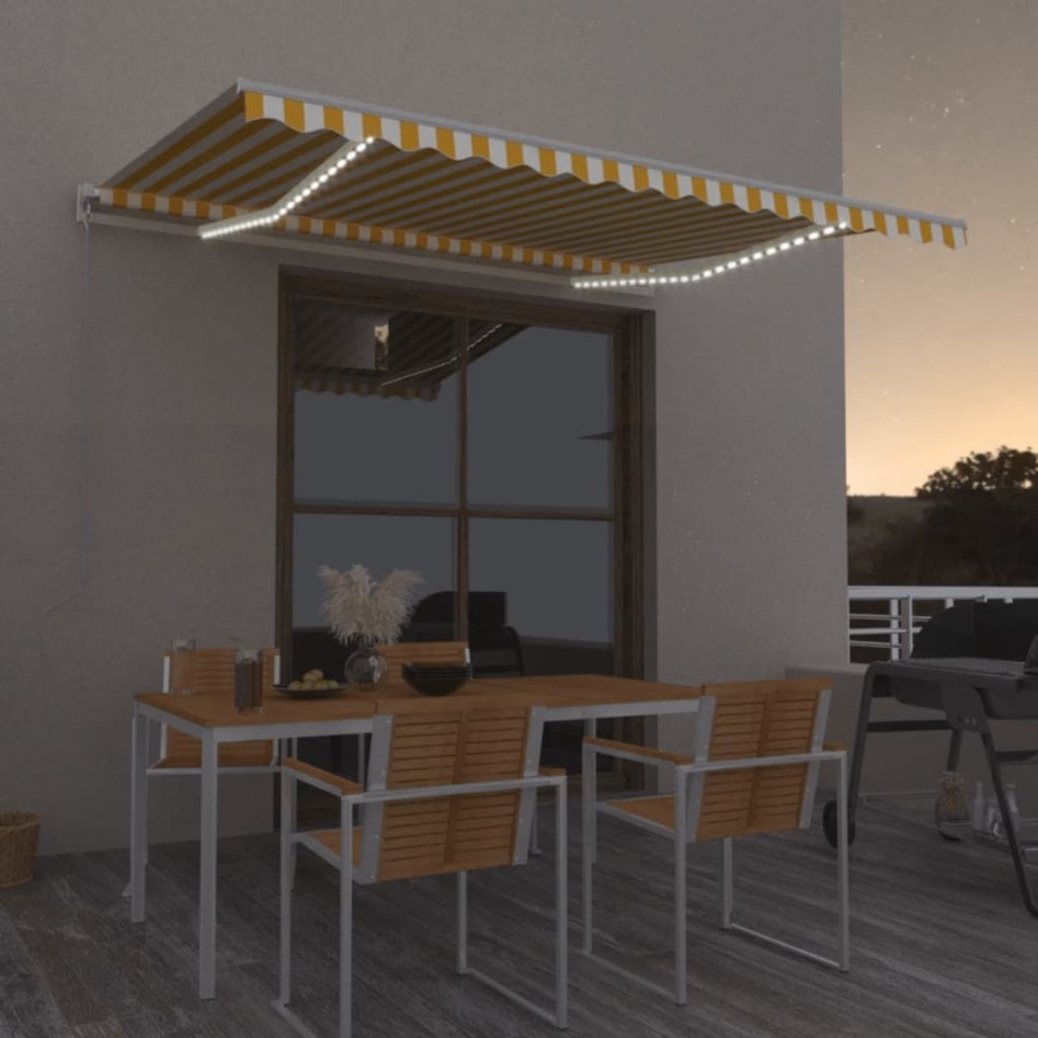 Toldo manual retráctil con LED amarillo y blanco 450x350