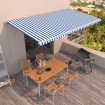 Toldo retráctil manual azul y blanco 600x350 cm