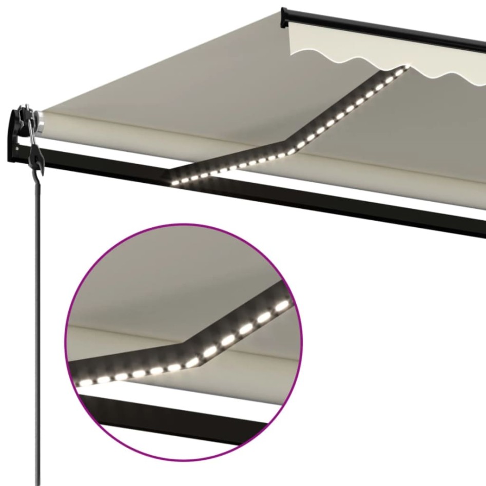 Toldo automático con LED y sensor de viento crema 500x300