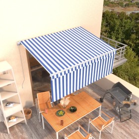 Toldo retráctil manual con persiana azul y blanco 3x2,5