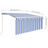 Toldo retráctil manual con persiana azul y blanco 3x2,5