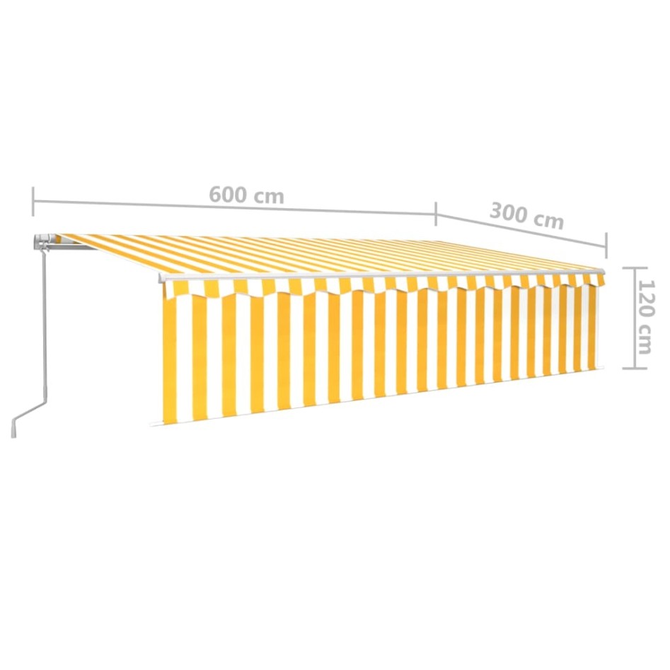 Toldo retráctil manual con persiana amarillo y blanco 6x3