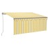 Toldo retráctil manual con persiana amarillo y blanco 3,5x2,5