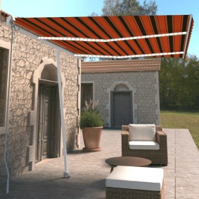 Toldo retráctil manual con LED naranja y marrón 350x250