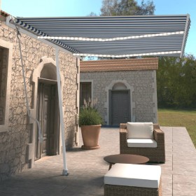 Toldo automático LED sensor de viento azul y blanco 350x250