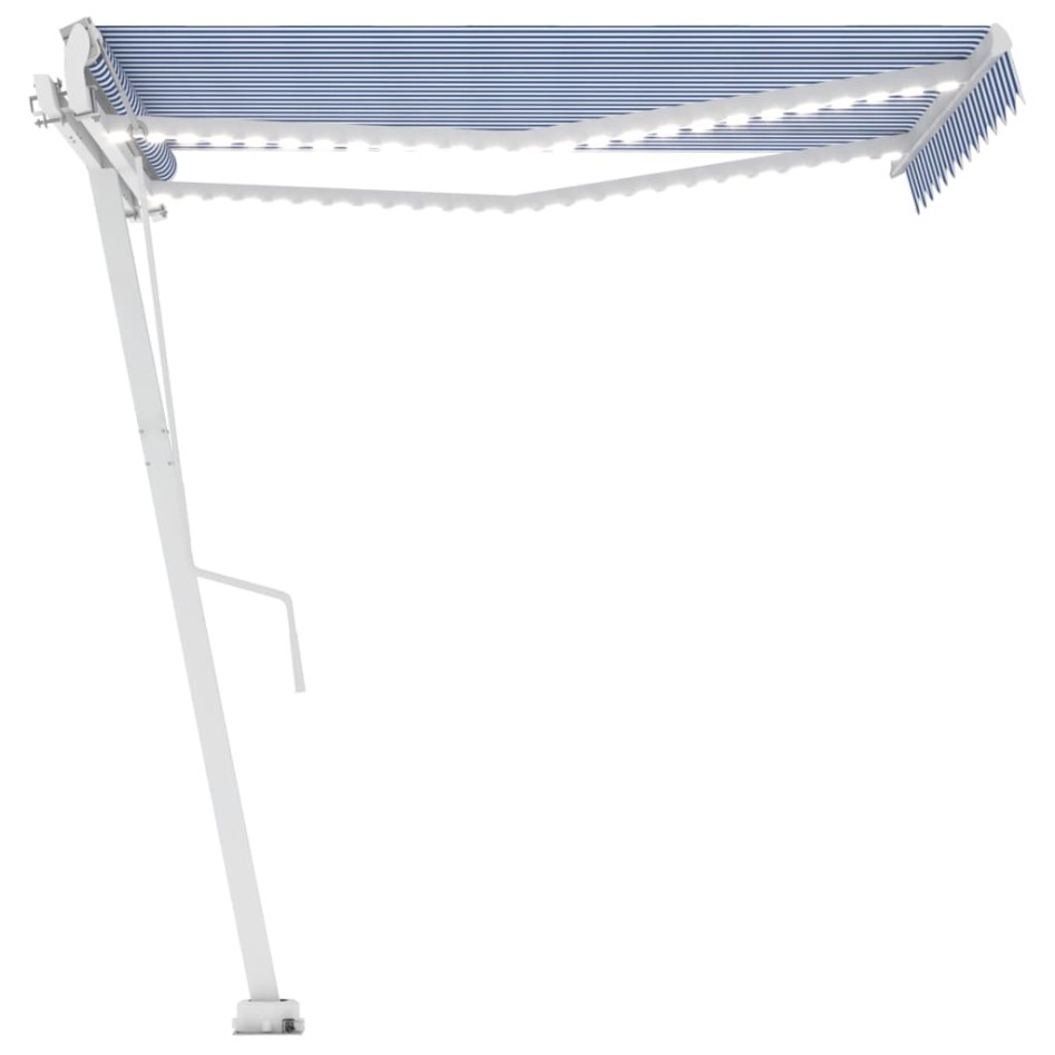 Toldo automático LED sensor de viento azul y blanco 350x250