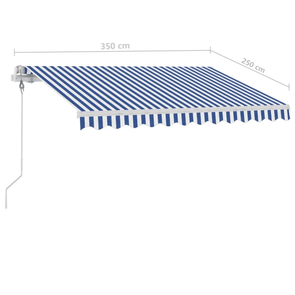Toldo automático LED sensor de viento azul y blanco 350x250